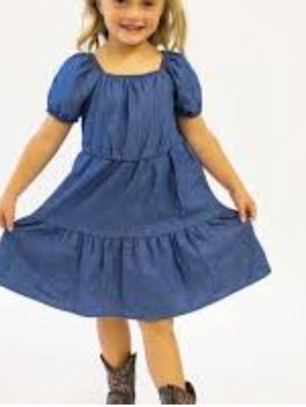 wonder nation Blue Puff-Sleeve Tiered Dress for Girls